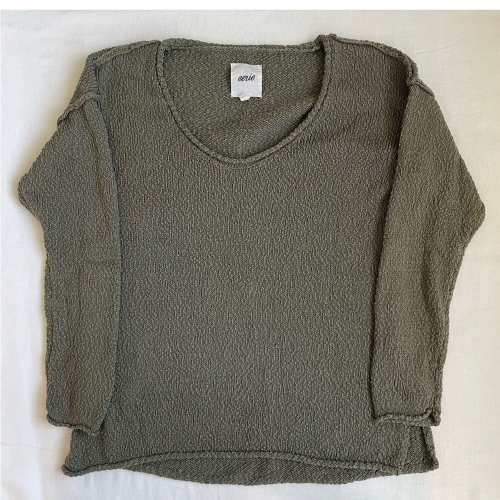 Aerie Oversized Voop Sweater: Olive Green: Size XS